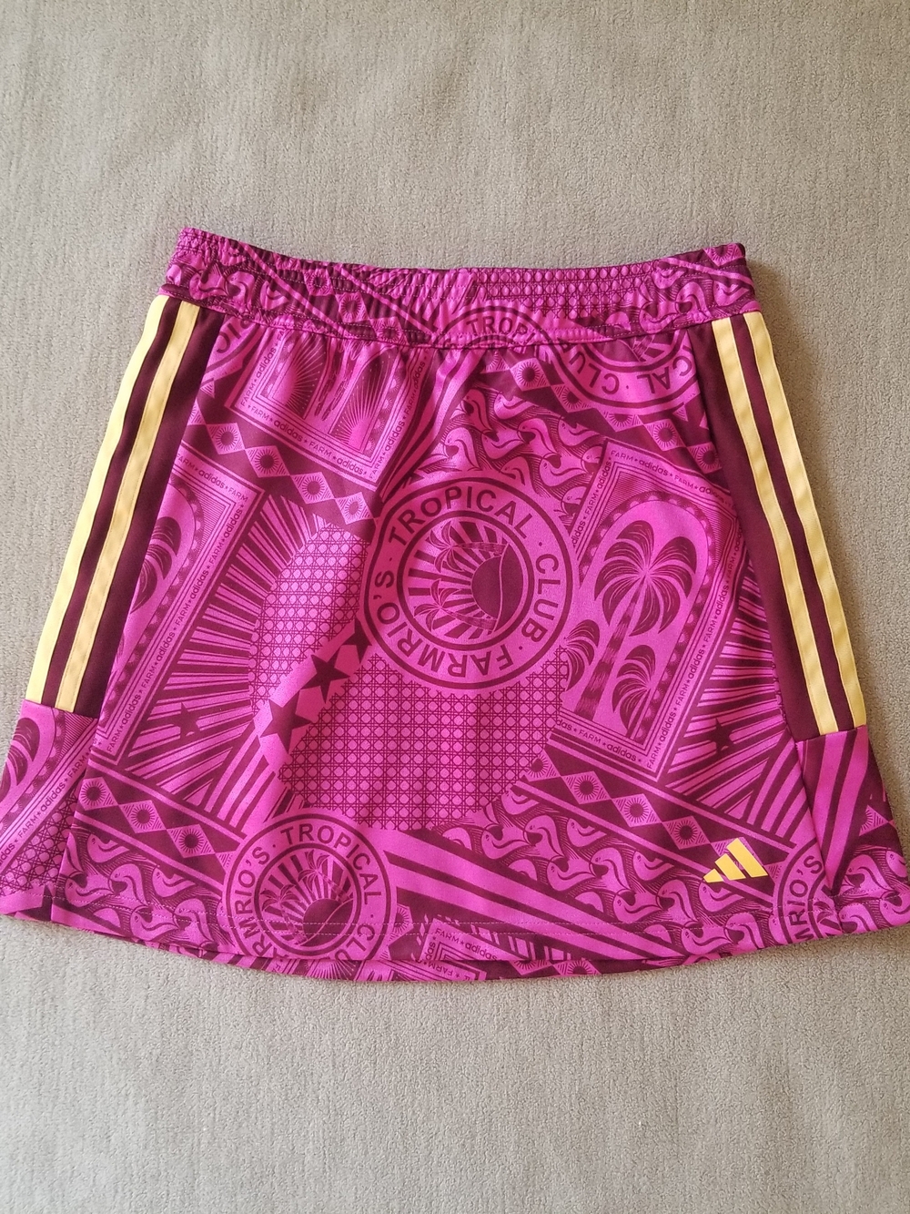 Adidas & Farm Rio Pink Tropical Print Mini Skirt with Yellow Stripes XS